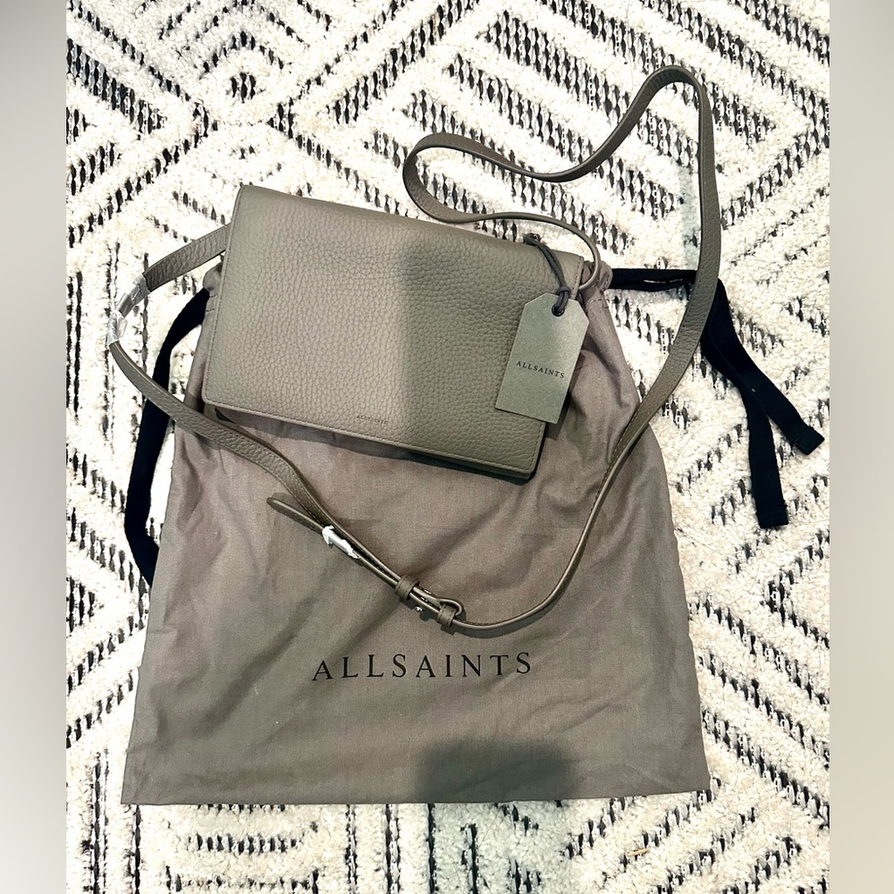 ALL SAINTS Fetch Wallet Crossbody - Storm Grey - NEW WITH TAGS includes dust bag